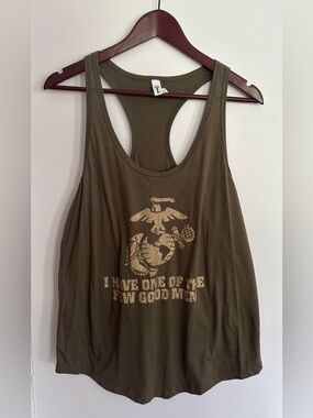 Women’s Olive Green Marine Corps Racerback Tank Top with Gold Sparkles